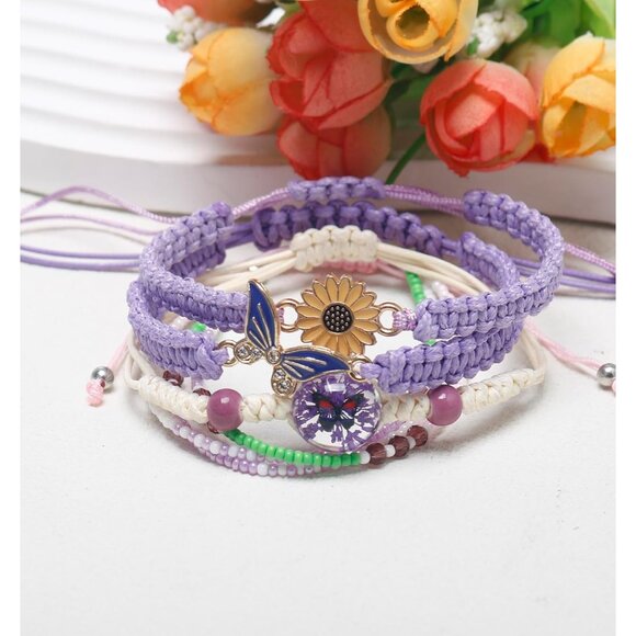 Stylish 4PCS Butterfly & Daisy Charm Bracelets for Girls - Perfect Birthday Gift - Picture 4 of 7